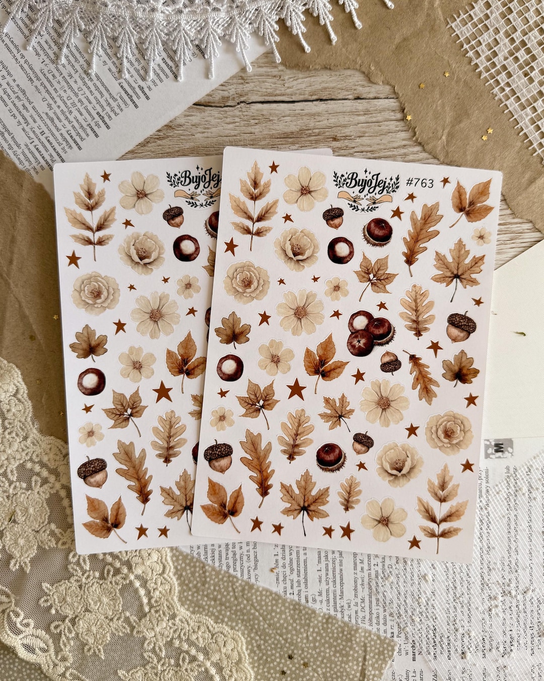 Autumn Leaves & Flowers Sticker Sheet – Hand-drawn Cozy Fall Stickers ...