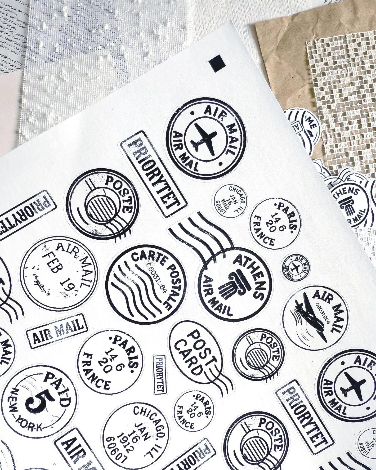 Mail Post Sticker Vintage Postal Stamp Digital Stickers - A4 Printable Air Mail ...