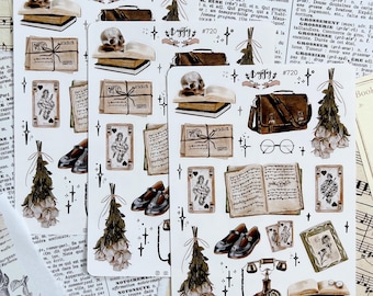 Vintage Sticker Sheet |  Stickers for Bullet Journal | Stickers Labels for Bujo | Dark Academia | Watercolors | Aesthetic Books Stickers