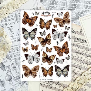 Folha de adesivos de borboletas vintage | 23 Adesivo autoadesivo para Bullet Journal | Etiquetas Autocolantes para Bujo | Academia Negra | Aquarelas