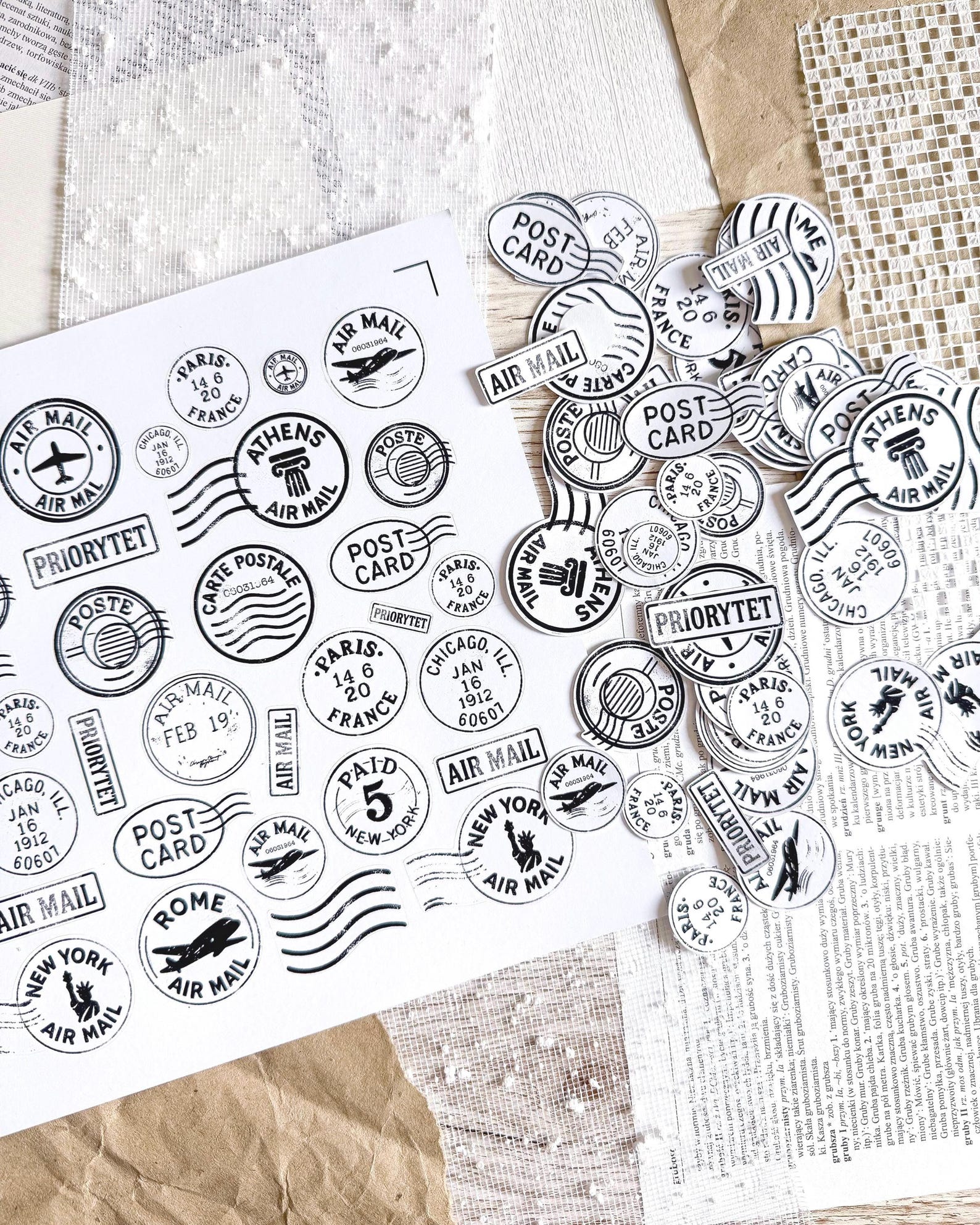 Pdf Postmarks Vintage Postal Stamp Digital Stickers - A4 Printable Air Mail ...