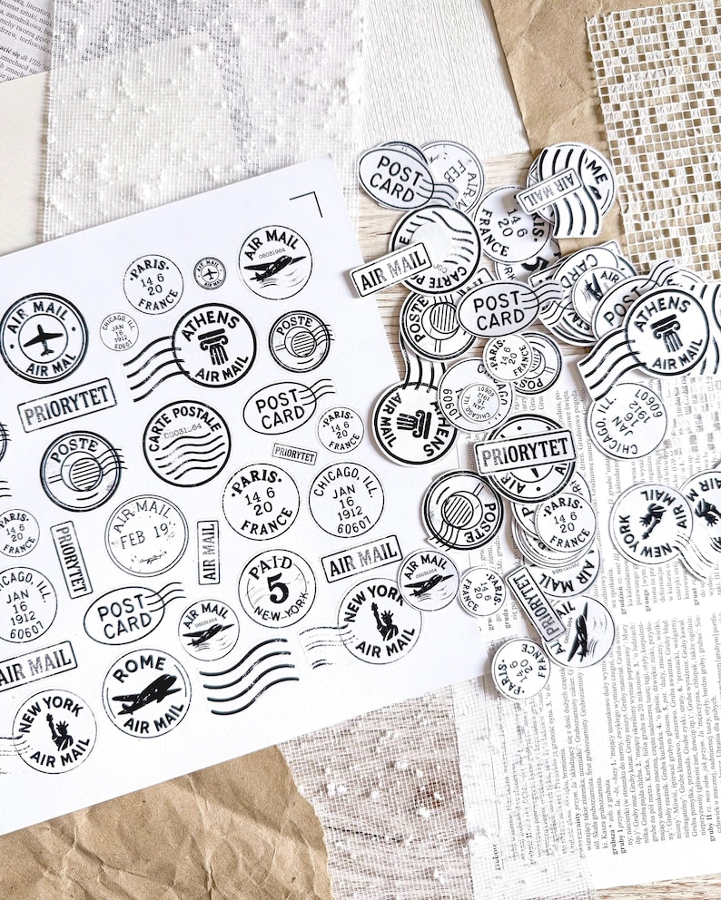 Mail Post Sticker Vintage Postal Stamp Digital Stickers - A4 Printable Air Mail ...