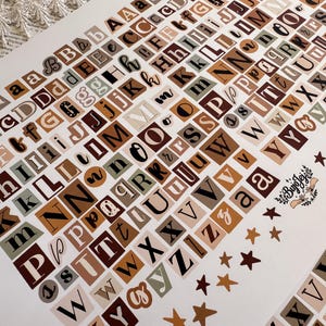 Pegatinas del alfabeto imprimibles: letras vintage | Fuentes estéticas | Pegatinas digitales para scrapbooking, diarios y agendas | Imágenes prediseñadas de tipografía