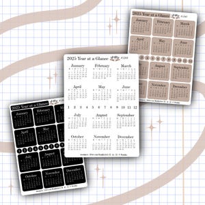 2025 kalenderstickervel | 25 zelfklevende sticker voor Bullet Journal | Plannerstickers | Minimale en functionele stickers