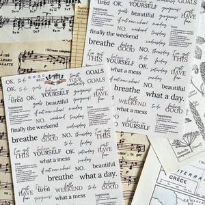 Feuille d'autocollants Mots et sous-titres | 57 autocollants pour agenda | Sous-titres quotidiens | Autocollants Washi pour Hobonichi