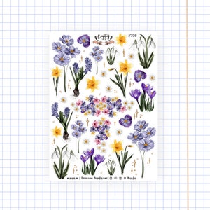 Hoja de pegatinas de flores ? 30 pegatinas autoadhesivas para Bullet Journal | Etiquetas adhesivas para Bujo | Flores de primavera | acuarelas