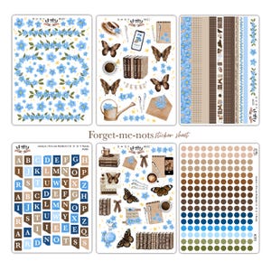 Vergissmeinnicht Stickerbogen | Sticker für Bullet Journal | Aufkleber Etiketten für Bujo | Vintage Frühling | Ästhetische Buchaufkleber | Akademie