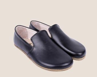 Handmade Black Leather Barefoot Slip-on Shoes: Women's Natural Zero Drop