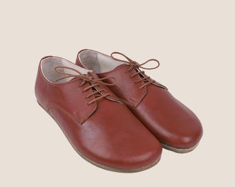 Handmade Brown Leather Oxford Shoes - Women's Barefoot Zero Drop