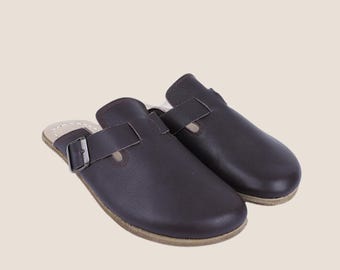 Handmade Barefoot Leather Clogs: Dark Brown Zero Drop Sandals