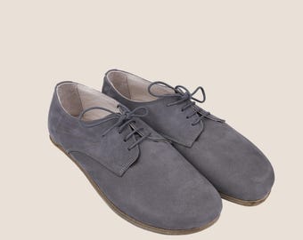 Handmade Gray Nubuck Leather Oxford Shoes - Barefoot Design