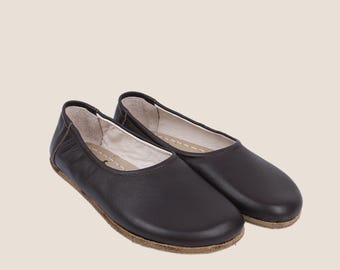 Handmade Barefoot Leather Ballet Flats - Dark Brown Zero Drop Shoes