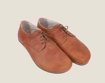 Handmade Honey Camel Leather Oxford Shoes: Barefoot Zero Drop