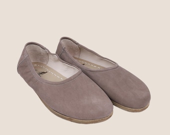 Handmade Smoked Nubuck Leather Ballet Flats: Barefoot Zero Drop Shoes