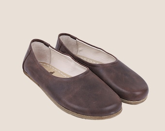 Handmade Barefoot Leather Ballet Flats - Dark Brown Zero Drop Shoes