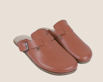 Handmade Tan Leather Clog Sandals: Barefoot Zero Drop