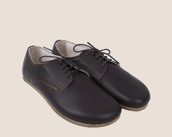 Handmade Dark Brown Leather Oxford Shoes: Barefoot Zero Drop
