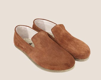 Handmade Tan Suede Leather Barefoot Slip-On Shoes
