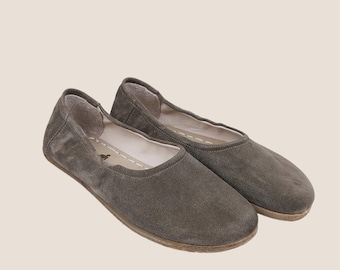 Handmade Green Suede Leather Barefoot Flats: Zero Drop Ballet Shoes