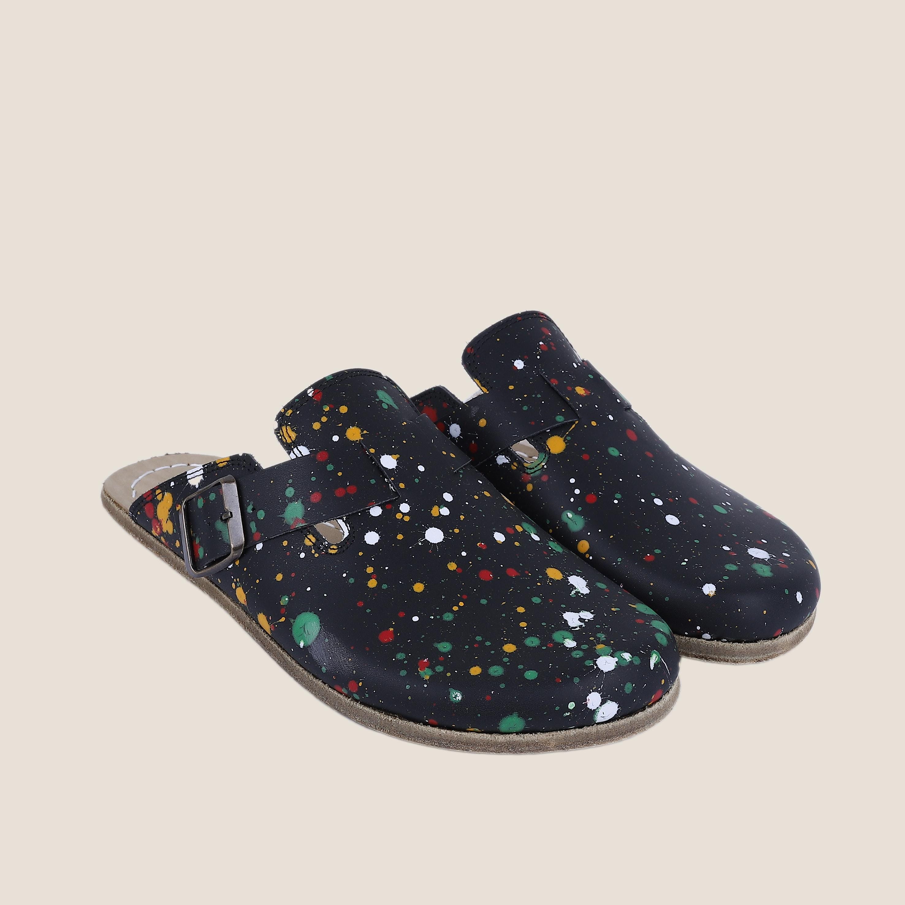 Handmade Leather Barefoot Clog Sandals: Black Drip Painted Zero Drop - Etsy