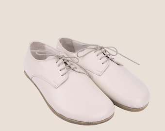 Handmade Cream Leather Oxford Shoes - Barefoot Style