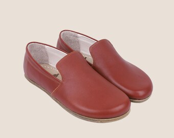 Handmade Brown Leather Barefoot Slip-On Shoes: Zero Drop, Natural