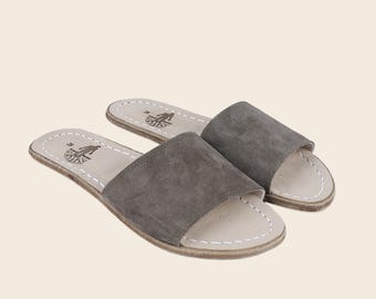 Handmade Suede Leather Slide Sandals: Barefoot, Natural, Zero Drop
