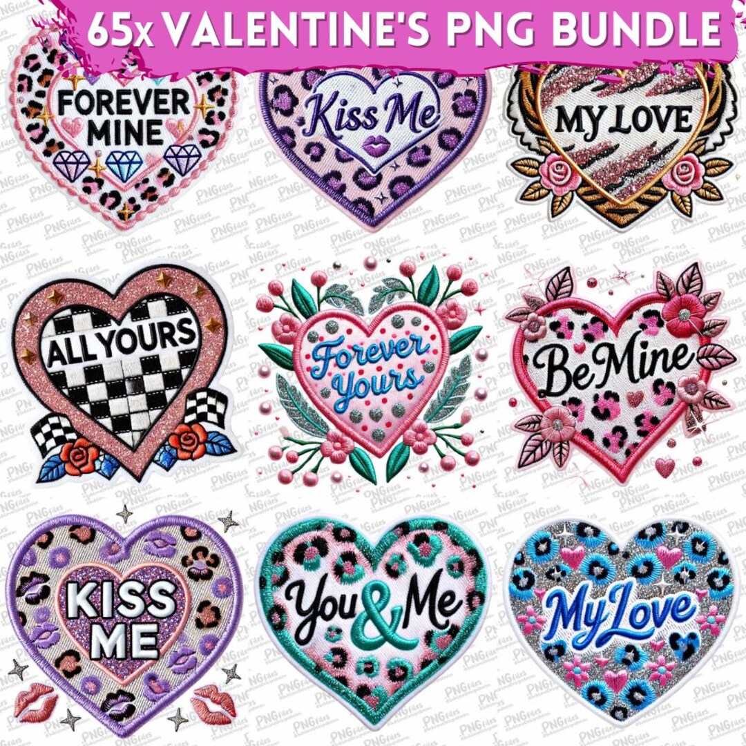 65x 3D Heart Valentine's Day Bundle Sublimation Design PNG, Digital ...
