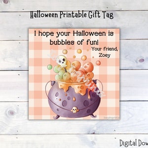 Personalized Halloween Gift Tag, Digital Download, Halloween Tag, Halloween Birthday Party, Printable Party Favor, Classroom Party