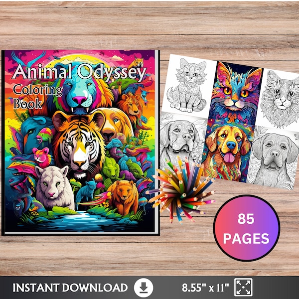 Animal Odyssey: Coloring Adventure with 10 Captivating Creatures Across 85 Pages for adults & kids