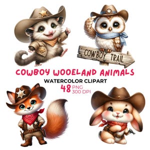 Cowboy Waldtiere Clipart, niedliches Cowboy Cowboy PNG, Opossum PNG, Western Clipart, Nationaltag des Cowboys, kommerzielle Nutzung