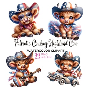 Cowboy Hochlandkuh Clipart, Cowboyhut PNG, Cowboystiefel, Western Clipart, 4. Juli, Nationalfeiertag des Cowboys, Aquarell Liebe