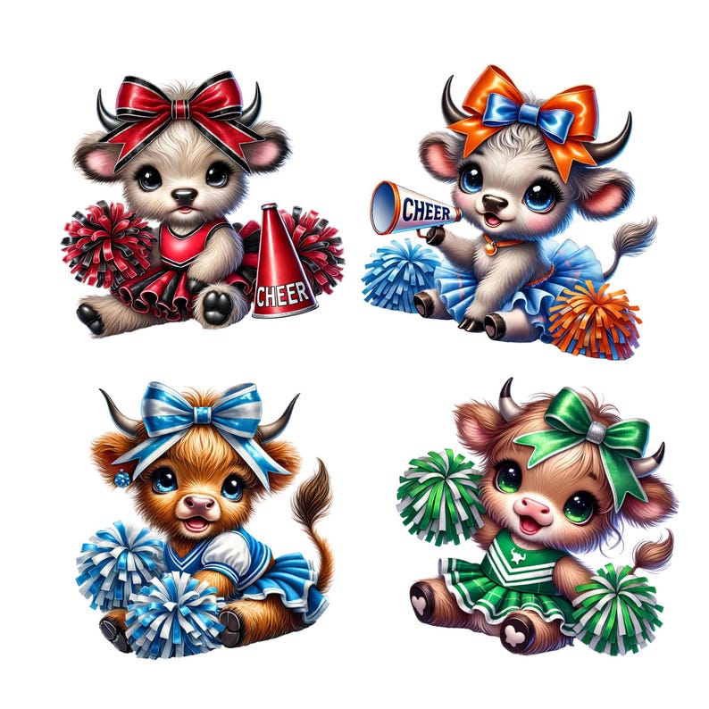 Watercolor Cheerleader Highland Cow Clipart: Sport PNG (digital ...