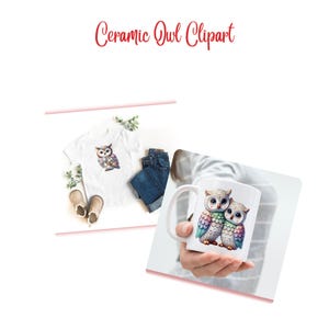May include: A white ceramic mug with a colorful illustration of two owls. The owls are facing each other and have a variety of colors, including pink, blue, green, and yellow. The mug is a great way to show your love for owls.
