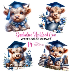 Aquarell Graduierung Highland Kuh Clipart, Highland Kuh PNG, Vorschulabschluss, Kindergarten Abschluss, Kindergarten Clipart, kommerzielle Nutzung