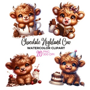 Clipart de vaca das montanhas de chocolate em aquarela, dia mundial do chocolate, vaca das montanhas bebê PNG, clipart de sorvete, clipart de sobremesa, uso comercial