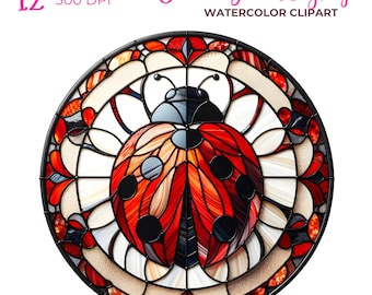 Stained Glass Ladybug Clipart: Watercolor PNG (Digital Download)