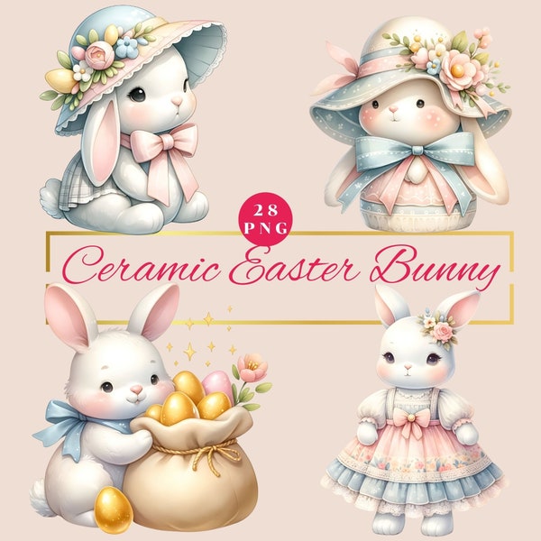 Easter ceramic bunny clipart, Easter clipart, nursery decor, Easter bunny, Easter animal, Easter PNG, Easter eggs, easter baskets