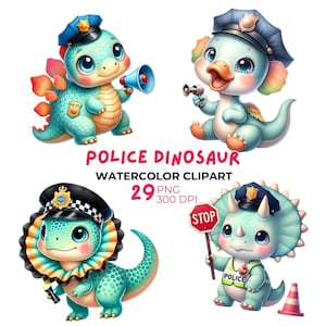 Aquarel politie dinosaurussen clipart, schattige dinosaurus png, baby-dino, babyshower, Labor Day, Dino-officier, politiedier png, commercieel gebruik
