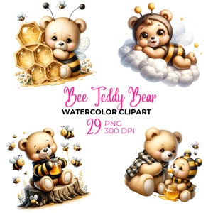 Imágenes prediseñadas de oso de peluche de abejas en acuarela, oso de peluche PNG, imágenes prediseñadas de abejas, imágenes prediseñadas de vivero, abejas PNG, uso comercial