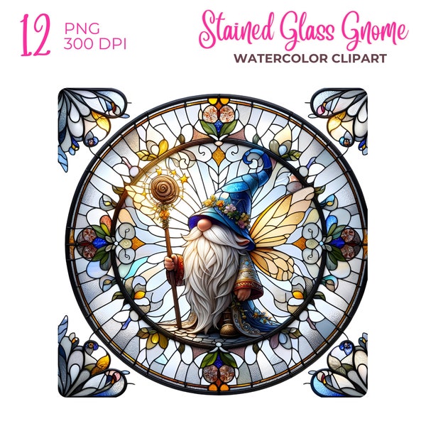 Stained glass gnome clipart, round stained glass PNG, gnome clipart, fairy gnome PNG, PNG transparent, commercials use