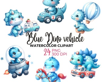 Blue dinosaur clipart, blue car clipart, car png, baby dinosaur png, nursery clipart, ,baby shower, baby boy, watercolor vehicle Clipart