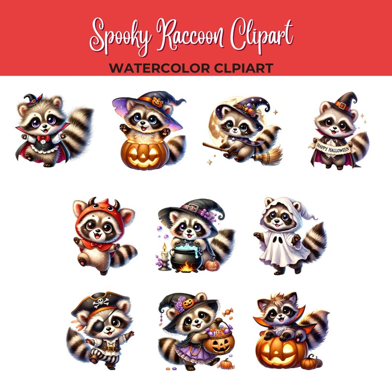 Watercolor Halloween Raccoon Clipart: Spooky PNG Images (commercial Use ...