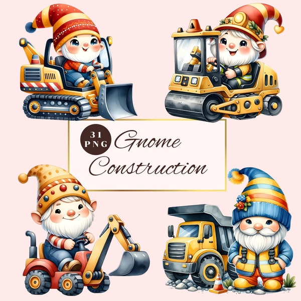 Gnome construction Clipart, construction gnomes builder, construction truck PNG, watercolor  gnome Clipart, nursery decor, gnome PNG