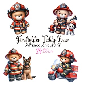 Aquarel brandweerman teddybeer clipart, teddybeer PNG, schattige brandweerman png, huisdier brandveiligheidsdag, brandweerhond, brandweerwagen, commercieel gebruik