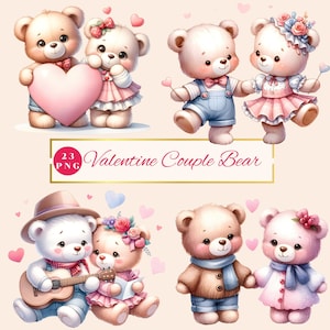 Valentijnsdag beer clipart, paar beer PNG, Valentijnsdag clipart, Valentijnsdag baby, kinderkamer clipart, PNG transplantatie, dierlijk koppel, schattige beer