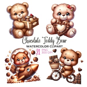Ursinho de pelúcia de chocolate aquarela clipart, dia mundial do chocolate, ursinho de pelúcia fofo PNG, clipart de dia dos namorados, clipart de chá de bebê, uso comercial