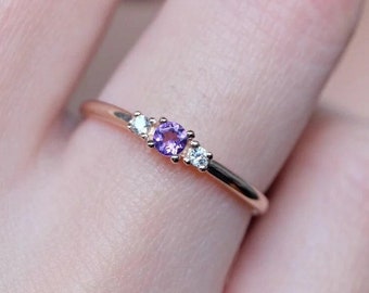 Dainty Natural Amethyst Engagement Ring 14k Gold Amethyst Ring Vintage Wedding Ring Unique Promise Ring Stacking Ring For Women Gift For Her