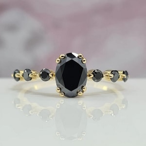 14k Solid Gold Black Onyx Engagement Ring Vintage Stacking Black Onyx Ring For Women Dainty Promise Ring Anniversary Bridal Gift For Women