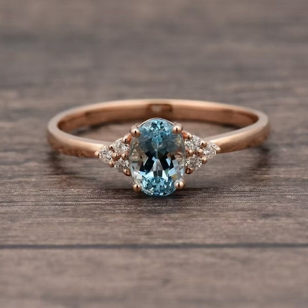 Santa Maria Aquamarine Ring, Vintage Aquamarine Ring, Gold Aquamarine Ring, Promise Ring, Engagement Ring, Stackable Ring, Gift For Her